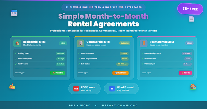 Free simple month-to-month rental agreements in PDF and Word