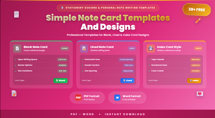 Free simple note card templates and designs PDF Word