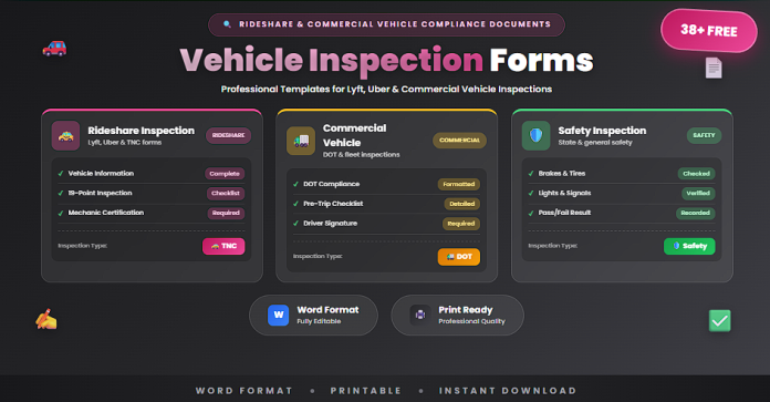Free vehicle inspection forms Lyft Uber Word