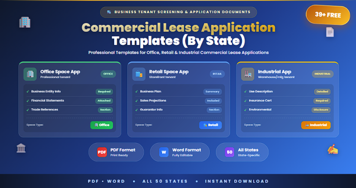 Free commercial lease application templates by state in PDF and Word