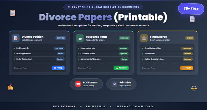 Free divorce papers printable in PDF