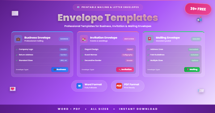 Free envelope templates Word PDF