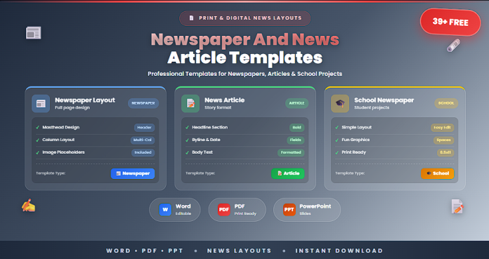 Free newspaper templates Word PDF PPT