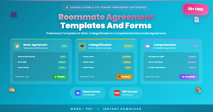 Free roommate agreement templates and forms in Word and PDF