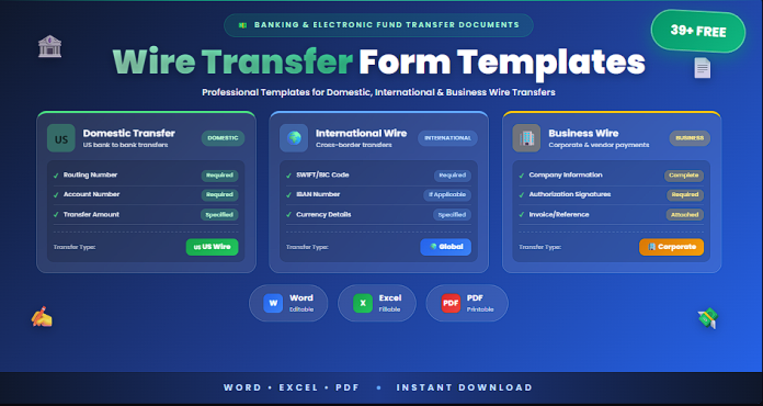 Free wire transfer form templates in PDF Word and Excel