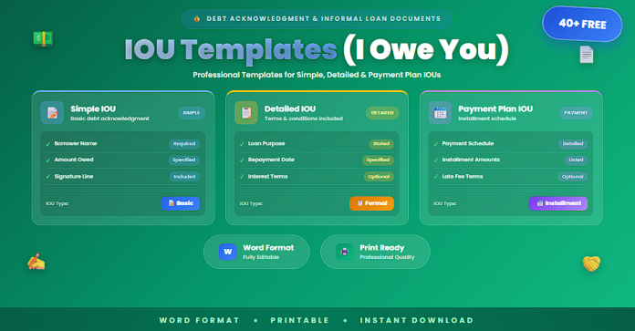 Free IOU templates I Owe You in Word