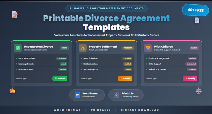 Free printable divorce agreement templates in Word