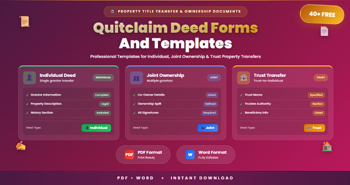 Free quitclaim deed forms and templates in PDF and Word