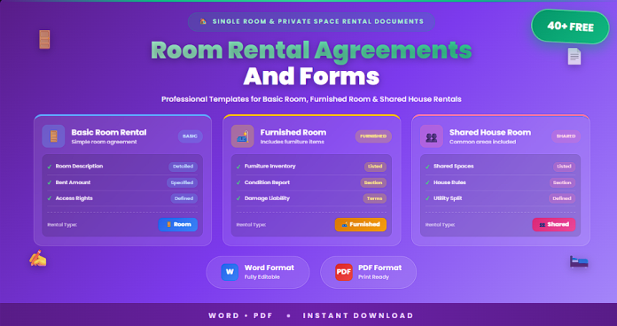Free room rental agreements and forms in Word and PDF