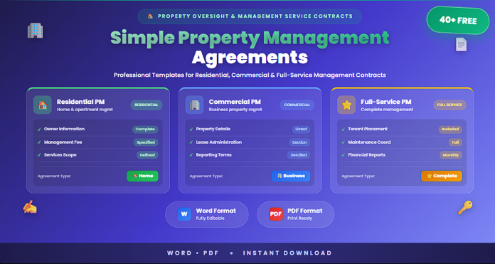 Free simple property management agreements in Word and PDF