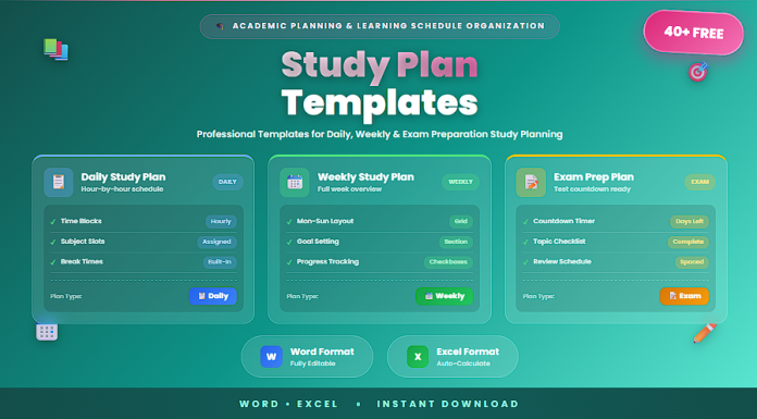 Free study plan templates Word Excel