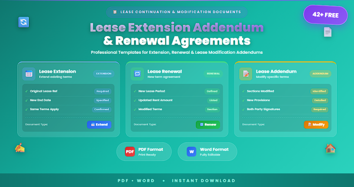 Free lease extension addendum and renewal agreements in PDF and Word