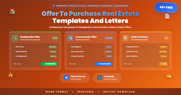Free offer to purchase real estate templates and letters in Word