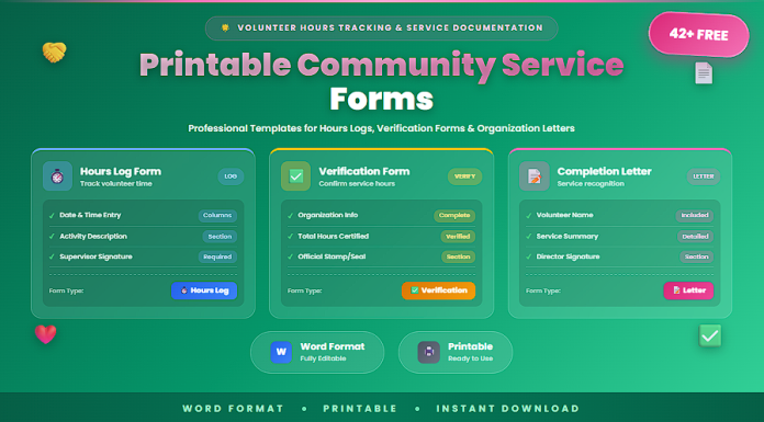 Free printable community service forms in Word
