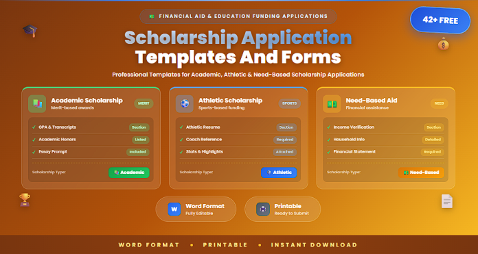 Free scholarship application templates and forms Word