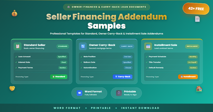 Free seller financing addendum samples in Word