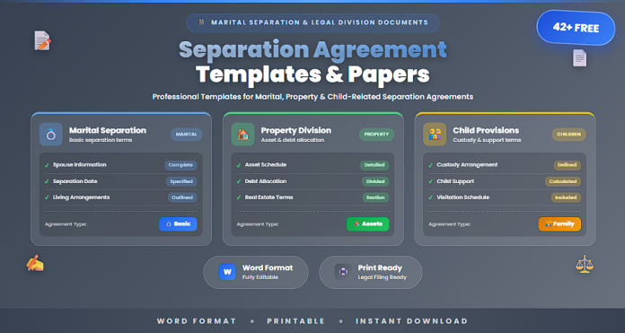 Free separation agreement templates in Word