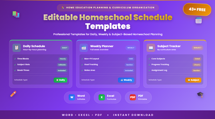 Free editable homeschool schedule templates in Word Excel PDF