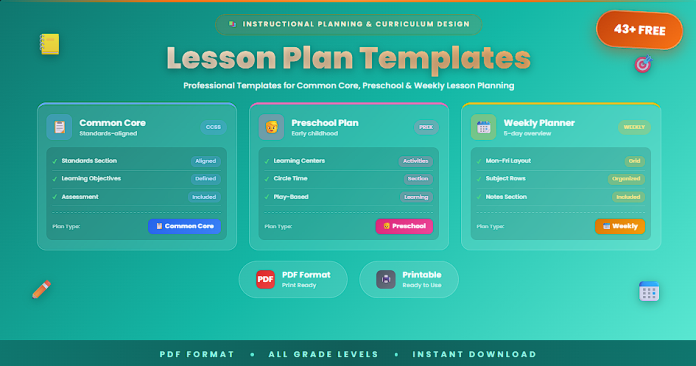 Free lesson plan templates PDF preschool weekly Common Core