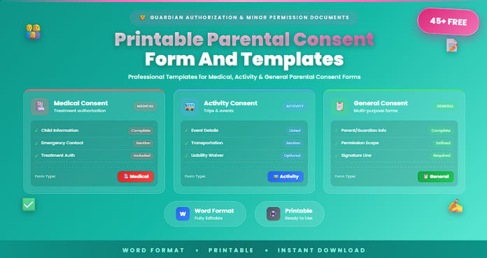 Free printable parental consent form templates Word