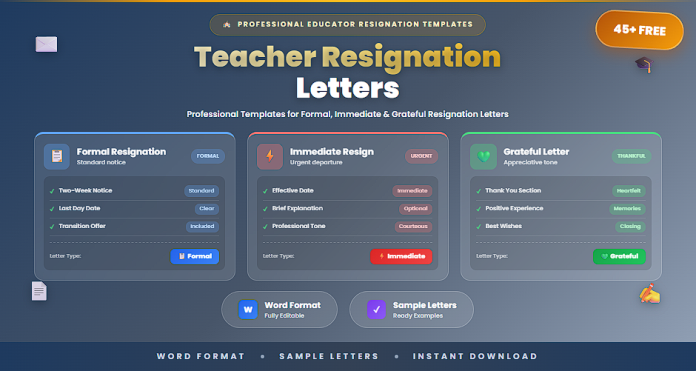 Free teacher resignation letters Word