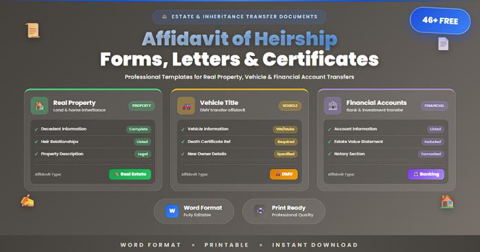 Free affidavit of heirship forms letters certificates in Word