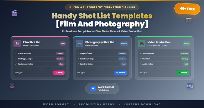 Free shot list templates film photography Word