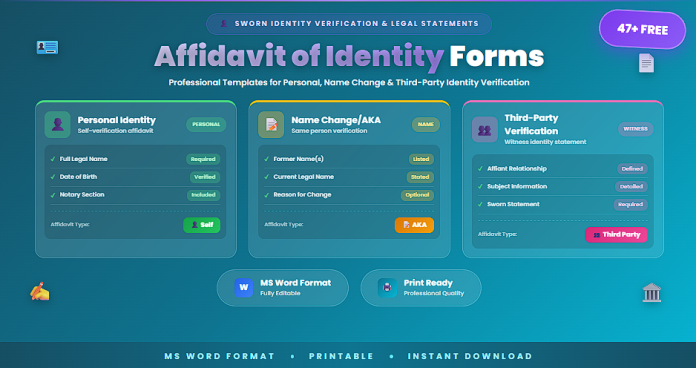 Free affidavit of identity forms in MS Word