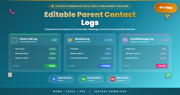 Free editable parent contact logs Word Excel PDF