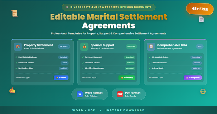Free editable marital settlement agreements in Word and PDF