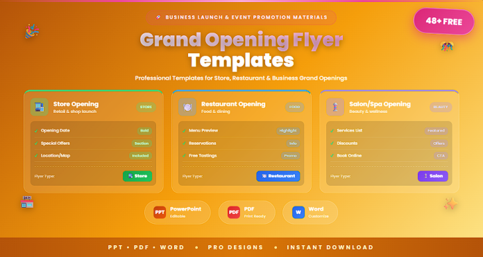 Free grand opening flyer templates PPT PDF Word