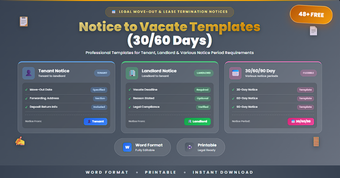 Free notice to vacate templates 30 day and 60 day in Word