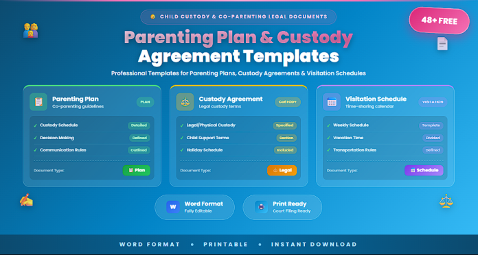 Free parenting plan and custody agreement templates in Word