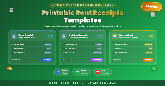 Free printable rent receipt templates in Word Excel PDF