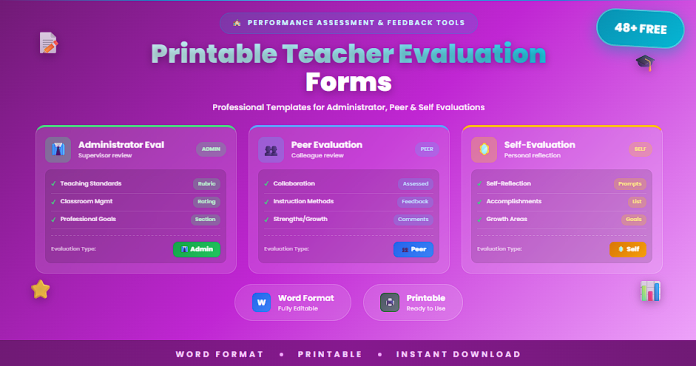 Free printable teacher evaluation forms Word