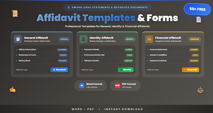 Free affidavit templates and forms Word PDF
