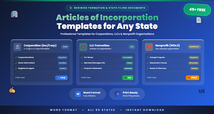 Articles of incorporation free templates in Word for any state